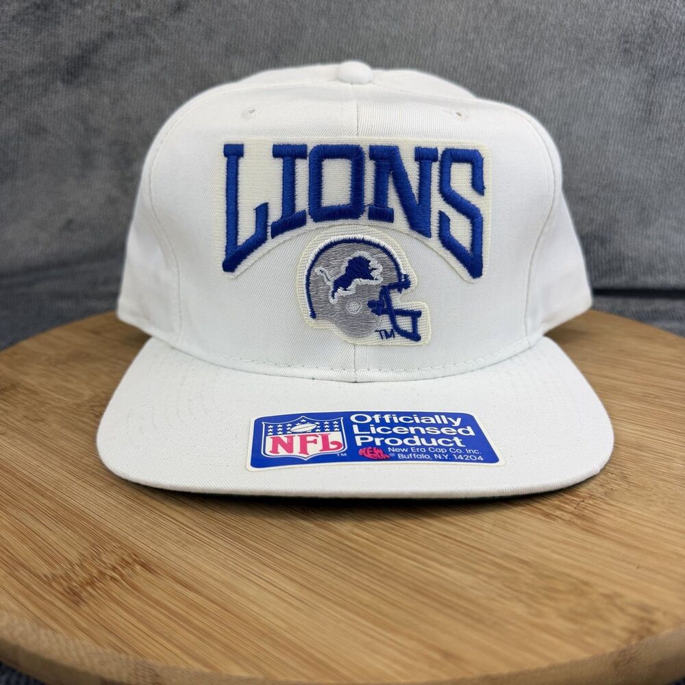 Detroit Lions Vtg Hat Cap SnapBack One Size NFL Mens White New Era 90s